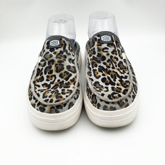 HEY DUDE Austin Lift Classic Leopard Platform Mules Sneakers Womens 7 - Picture 2 of 8